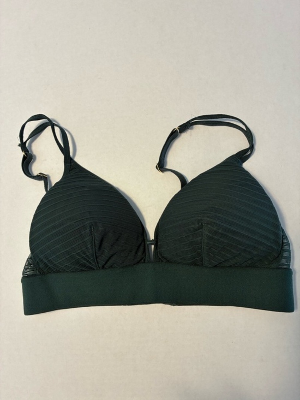 LIVELY Busty Emerald Green Padded Stripe Mesh Bralette Bra Women’s size Medium